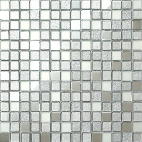 Metallic Mirror Mosaic with Frosted and Sparkle Glitter Glass Silver Square Mosaic Wall Tile Product Photo 1