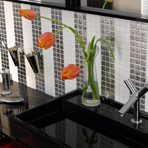Metallica Lava Silver Textured Square Mosaic Wall Tile in Bathroom