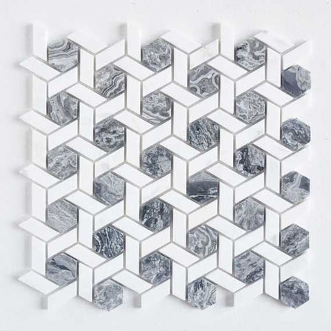 Meteorite Hexagon Authentic White and Grey Marble Mosaic Wall and Floor Tile Product Photo 1
