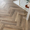 Wooden floor with herringbone pattern in a room setting