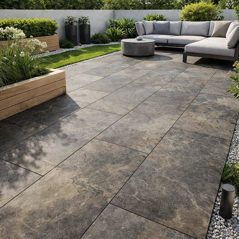 Natural Slate 20mm Rustic Outdoor Porcelain Paving Tiles in Modern Garden