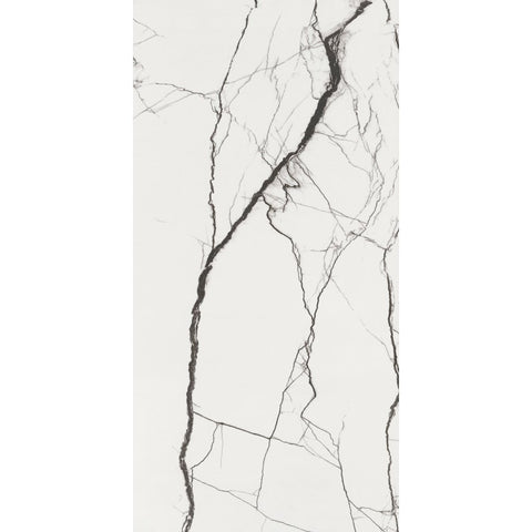 White marble tile with black veins on a white background