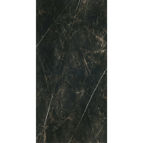 Black Marble Effect Tile with White and Beige Gold Veining 