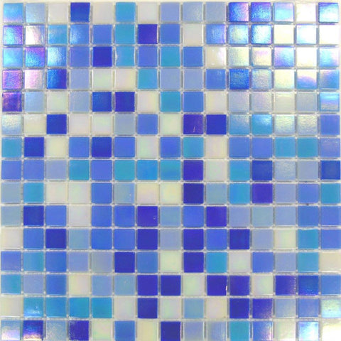 Ocean Blue and White Glass Square Wall Mosaic Tile Product Photo 1