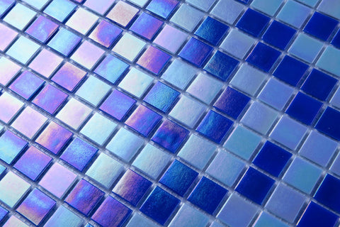 Ocean Blue and White Glass Square Wall Mosaic Tile Product Photo 2