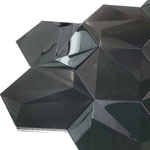 Onyx Black Hexagon 3D Wall Mosaic Tile Product Photo 2