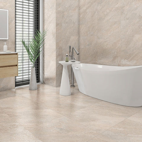 Rome Sandstone Ivory Matt Stone Effect Porcelain Wall and Floor 600x600mm Tile 