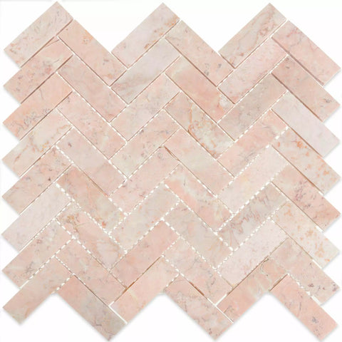 Rosé Verona Authentic Pink Marble Herringbone Wall and Floor Mosaic Tile as Bathroom Splash Back Product Photo 1