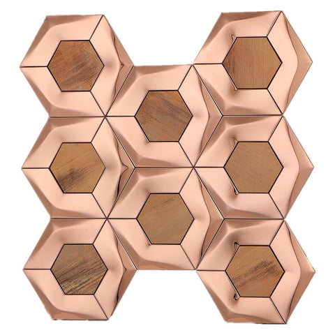 Rose Gold and Copper Bronze Hexagon Mosaic Wall Tile Product Photo 1