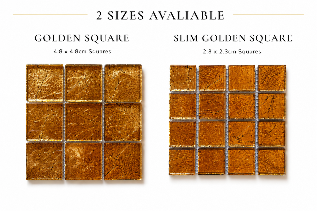Square Mozaic Pattern Slim Golden Square Gold Glass Mosaic Wall and Floor Tile – Premium Tiles