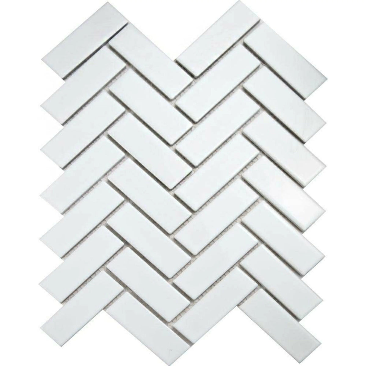 Soft White Artisan Herringbone Porcelain Gloss Mosaic Wall and Floor T ...