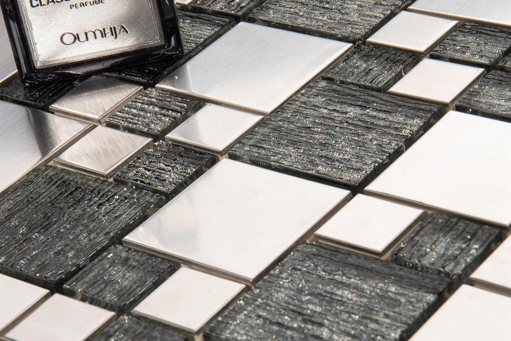 Adjustable Tile Square Space Silver Glass and Metal Square Wall Mosaic Tile – Premium Tiles