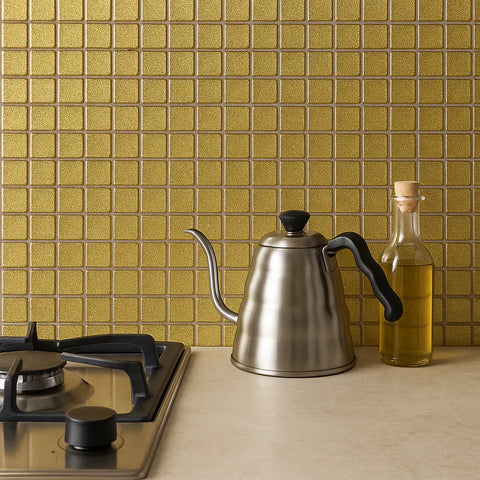 Sparkle Gold Glass Glitter Wall Mosaic Tile on Kitchen Wall as Splashback