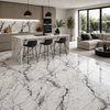 Modern Kitchen with Dramatic White and Black Marble Effect Floor Tiles