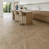 Starline Parquet Greige Oak Wood Effect Porcelain 600x600mm Floor Tile in Open Plan Kitchen