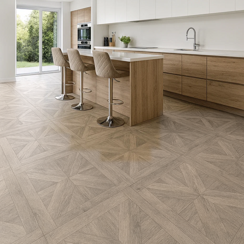 Starline Parquet Greige Oak Wood Effect Porcelain 600x600mm Floor Tile