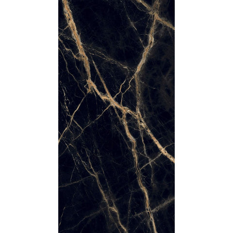 Black marble tile with gold veins on a white background