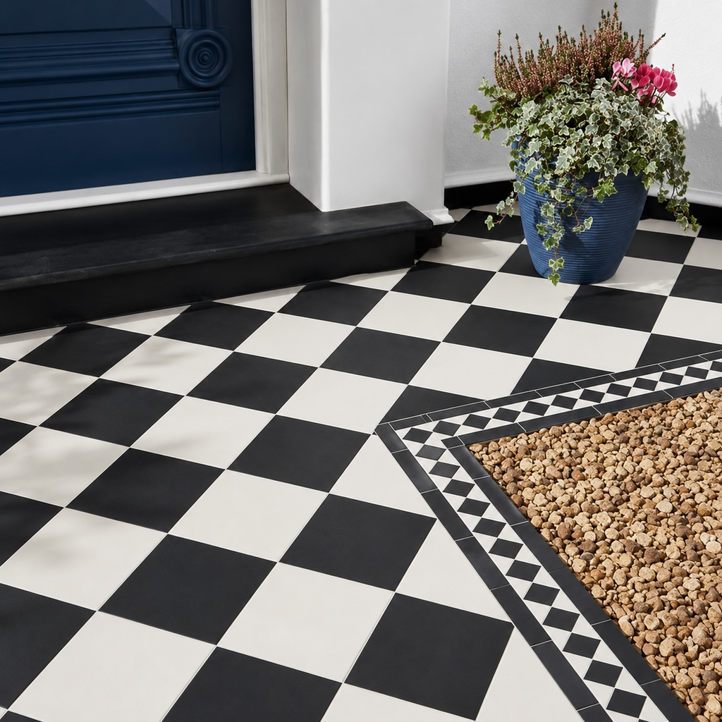 Traditional Victorian Chequered Pathway with Small Mosaic border with matching corner pieces 
