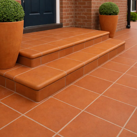 Traditional Quarry Orange Red Corner Rounded Edges Outdoor R11 Anti Slip 150x150mm Floor Tile