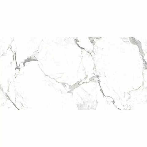300x600 Rectangle Polished Porcelain Tile with White Marble Effect Design Featuring Heavy Dark Grey Veining 
