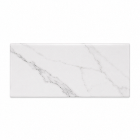 A rectangular white marble tile with elegant gray veining, shown against a plain white background.