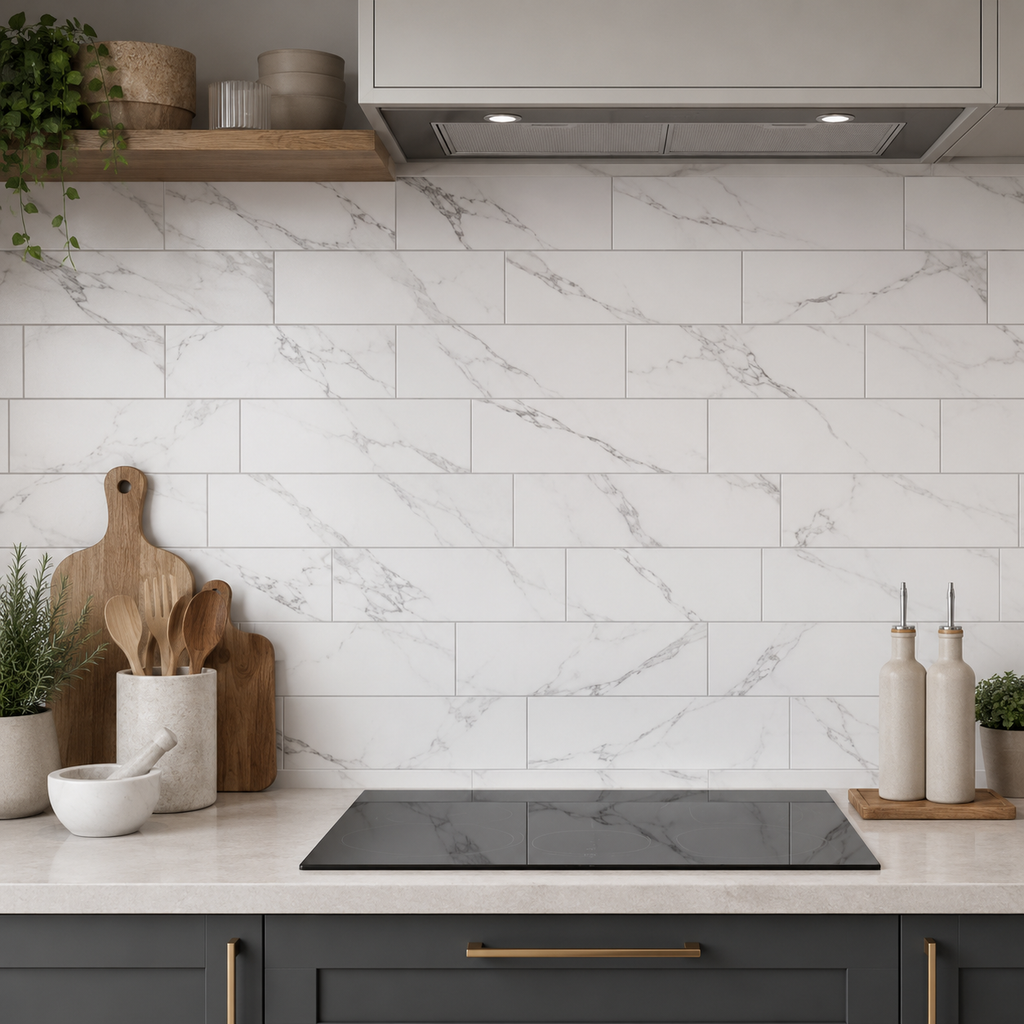 Venice Flat Matt Marble Effect Metro Brick Subway 100x300mm Wall Tile