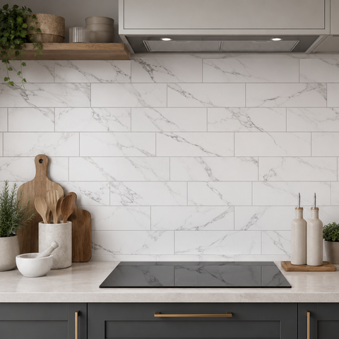 Venice Flat Matt Marble Effect Metro Brick Subway 100x300mm Wall Tile