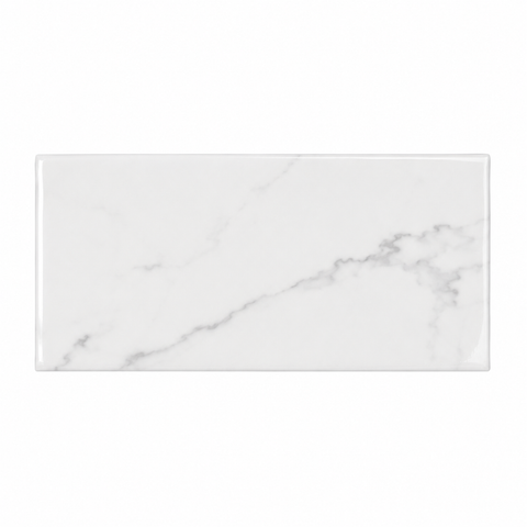A rectangular white ceramic tile with delicate gray and subtle darker veining, presented on a clean white background.