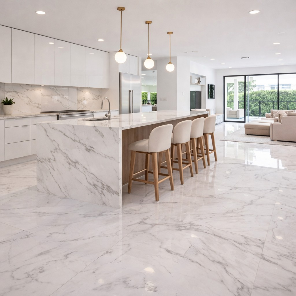 Verona Soft White Marble Effect XL 1200x1200mm Polished Porcelain Floor Tile