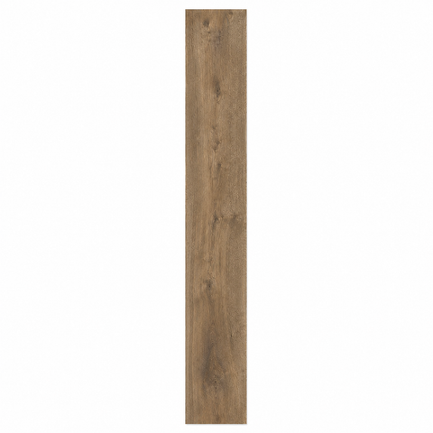 A single rectangular wood-look plank or panel with a medium brown grain pattern, centered on a plain white background.