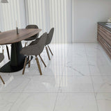 Allura White Marble Effect 60x60cm Polished Porcleain Floor Tiles in Living Room