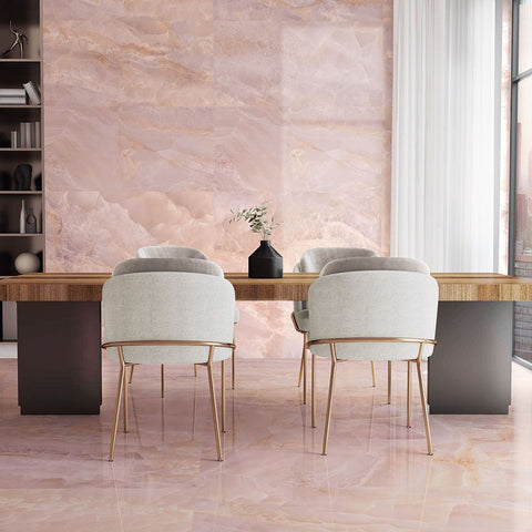 Alixir Blush Pink 120x60cm Marble Effect Tiles in Living Room