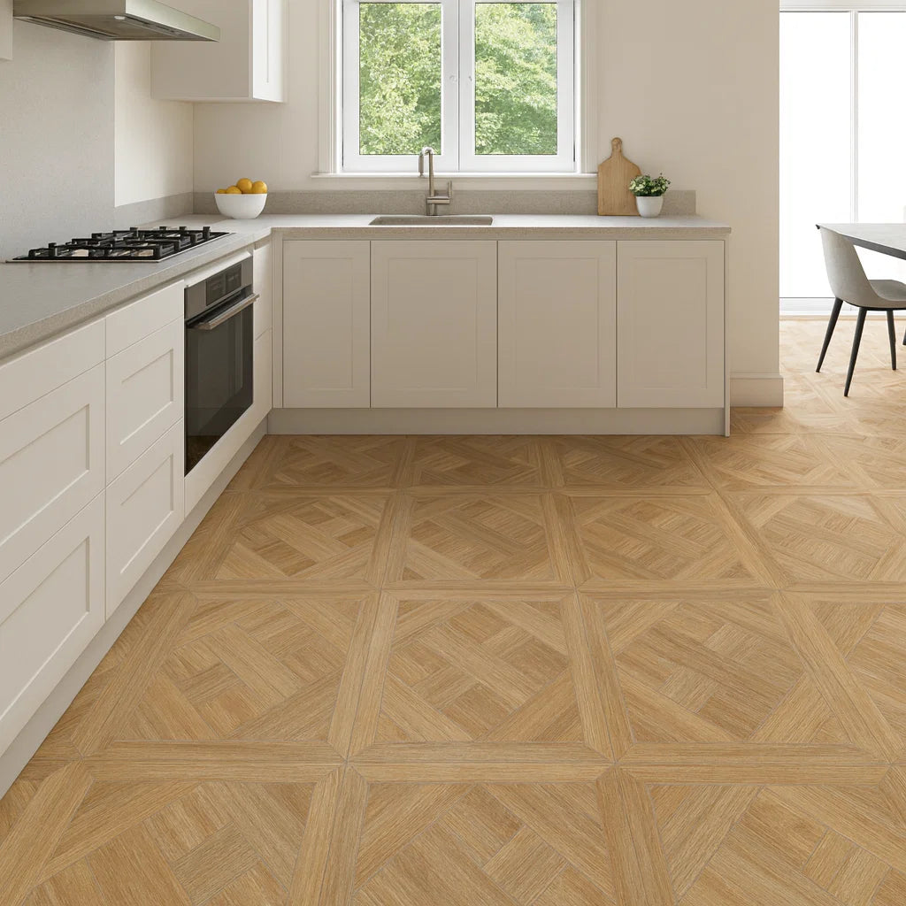 Basket Weave Parquet Caramel Brown Light Oak 600x600mm Wood Effect Floor Tile